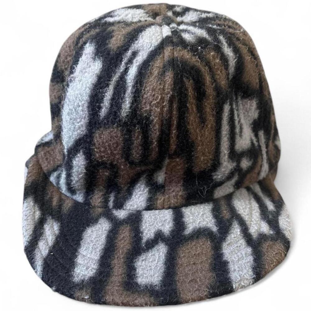 Vintage USA Made Fleece Hunting Hat Brown Camo Ear Flap Winter Cap Pilling